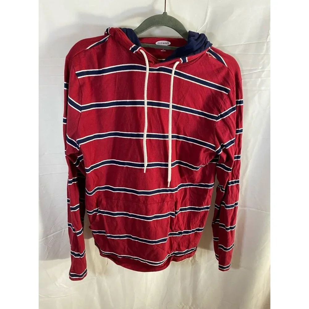 Old‎ Navy Sweater Boys Small Red Blue Striped Long Sleeve Drawstring Hoodie Kids